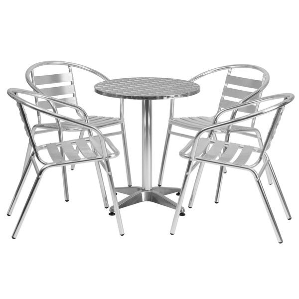 Round Table Set, 23.5 W, 23.5 L, 27.5 H, Aluminum, Plastic, Stainless Steel Top, Grey