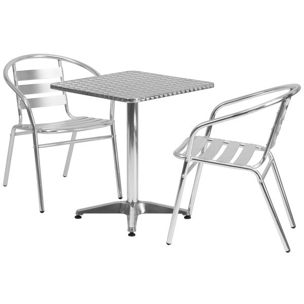 Square Table Set, 23.5 W, 23.5 L, 27.5 H, Aluminum, Plastic, Stainless Steel Top, Grey
