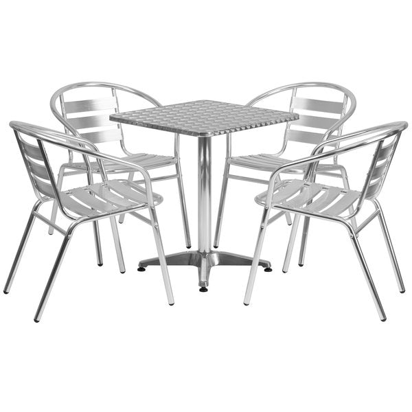 Square Table Set, 23.5 W, 23.5 L, 27.5 H, Aluminum, Plastic, Stainless Steel Top, Grey