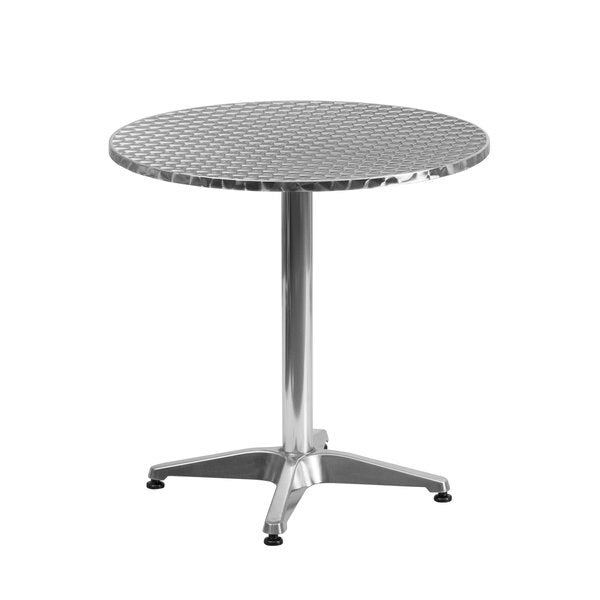 Round Table Set, 27.5 W, 27.5 L, 27.5 H, Aluminum, Plastic, Rattan, Stainless Steel Top, Grey