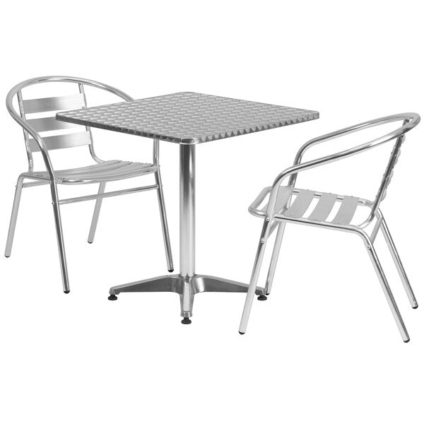 Square Table Set, 27.5 W, 27.5 L, 27.5 H, Aluminum, Plastic, Stainless Steel Top, Grey