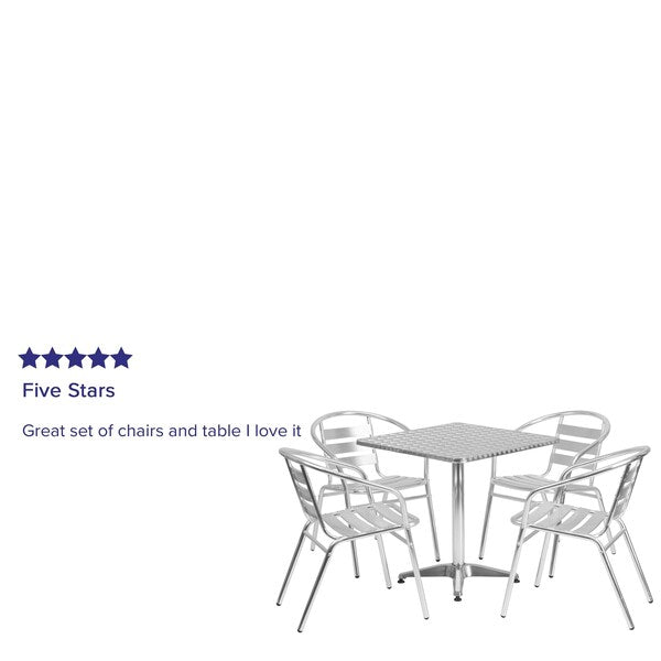 Square Table Set, 27.5 W, 27.5 L, 27.5 H, Aluminum, Plastic, Stainless Steel Top, Grey