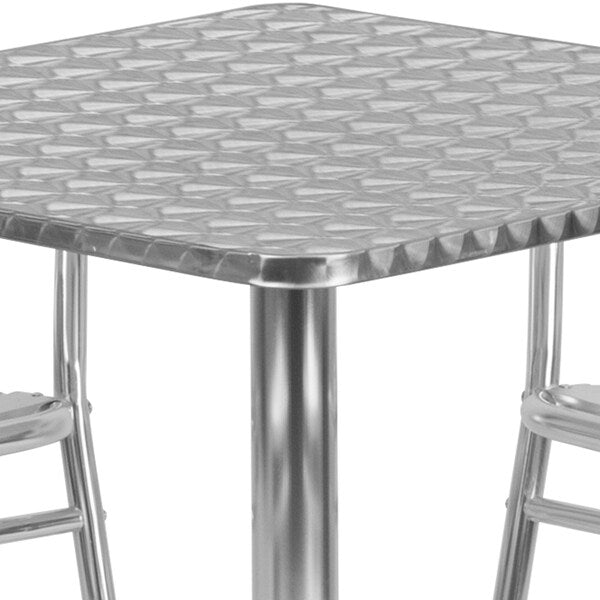 Square Table Set, 27.5 W, 27.5 L, 27.5 H, Aluminum, Plastic, Stainless Steel Top, Grey