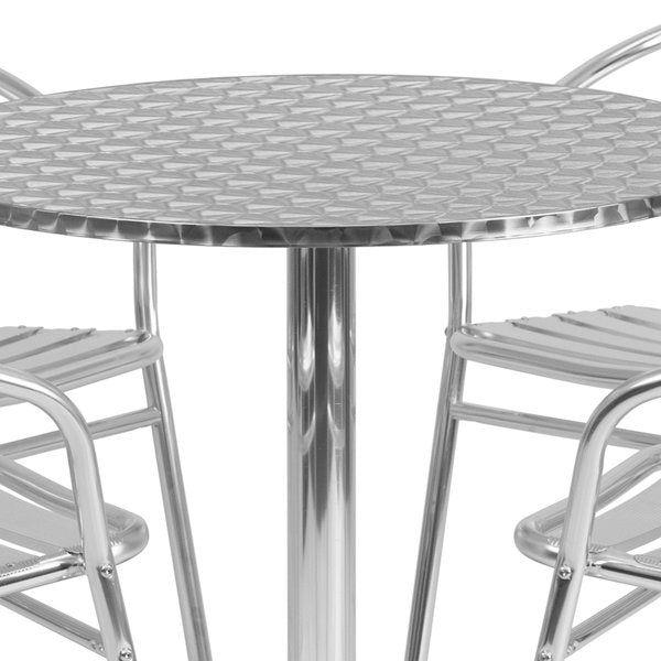Round Table Set, 31.5 W, 31.5 L, 27.5 H, Aluminum, Plastic, Stainless Steel Top, Grey