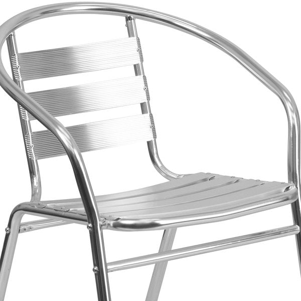 Round Table Set, 31.5 W, 31.5 L, 27.5 H, Aluminum, Plastic, Stainless Steel Top, Grey