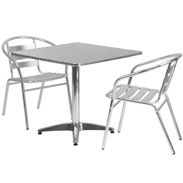 Square Table Set, 31.5 W, 31.5 L, 27.5 H, Aluminum, Plastic, Stainless Steel Top, Grey
