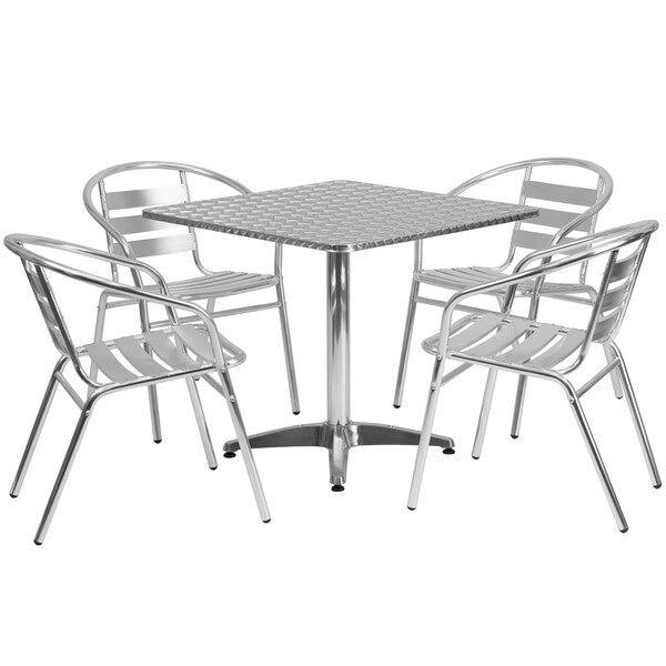 Square Table Set, 31.5 W, 31.5 L, 27.5 H, Aluminum, Plastic, Stainless Steel Top, Grey