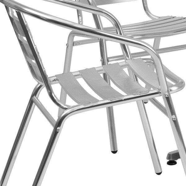 Square Table Set, 31.5 W, 31.5 L, 27.5 H, Aluminum, Plastic, Stainless Steel Top, Grey