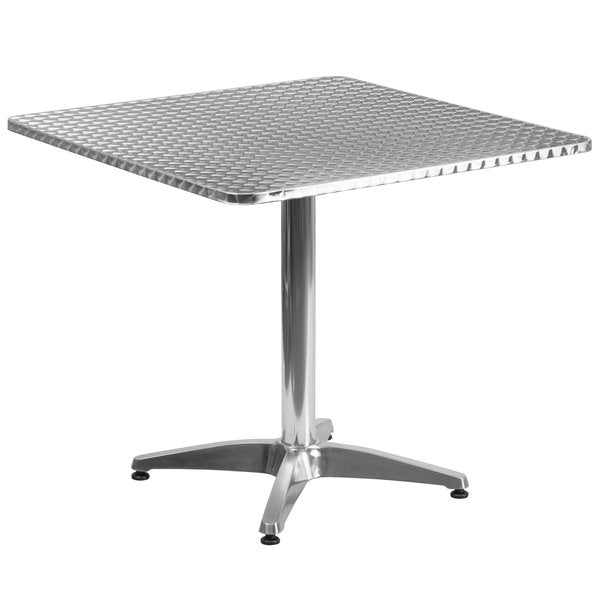 Square Table Set, 31.5 W, 31.5 L, 27.5 H, Aluminum, Plastic, Rattan, Stainless Steel Top, Grey