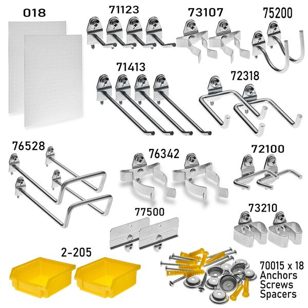 DuraHook Wall Organizer - 2 DuraBoards 24 Hooks 4 Hanging Bins and Mounting Hardware