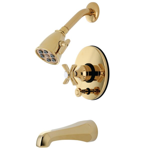 Tub and Shower Faucet, Polished Brass, Wall Mount