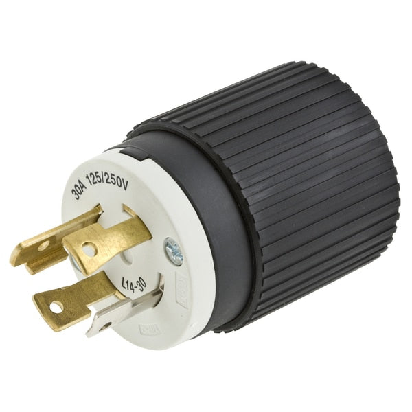 30A Locking Plug 3P 4W 125/250VAC L14-30P BK/WT