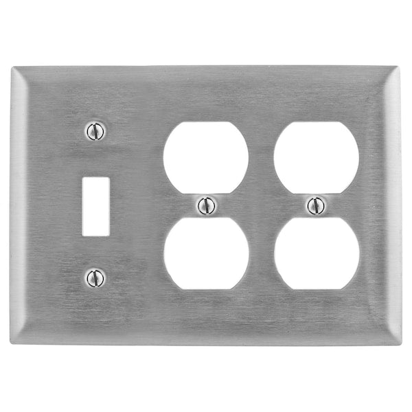 Duplex Opening/Toggle Switch Wall Plates, Number of Gangs: 3 Stainless Steel, Brushed Finish