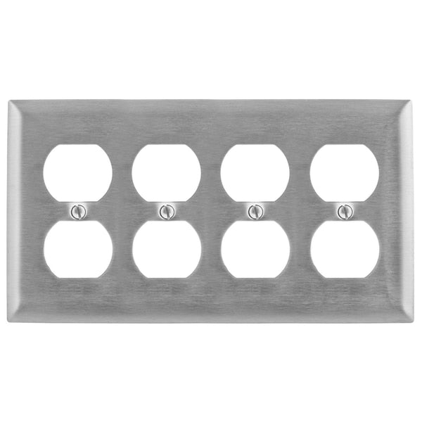 Duplex Opening Wall Plates, Number of Gangs: 4 Stainless Steel, Brushed Finish