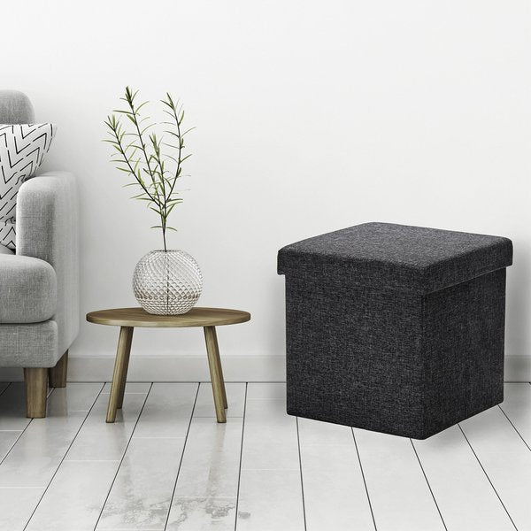 Ottoman, Foldable Storage, Charcoal Gray