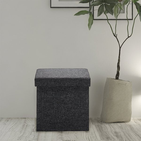 Ottoman, Foldable Storage, Charcoal Gray