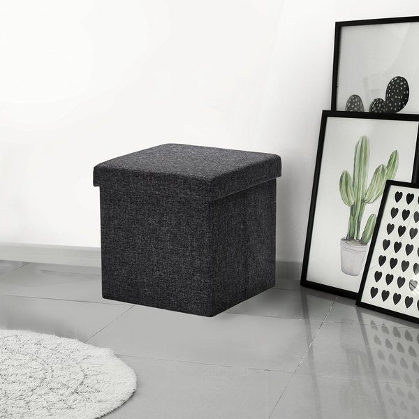 Ottoman, Foldable Storage, Charcoal Gray