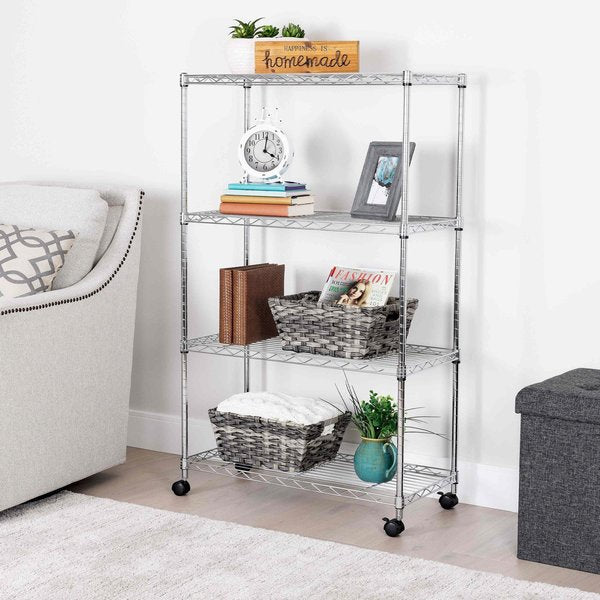Steel Wire Shelf, 4 Tier, 4 Casters
