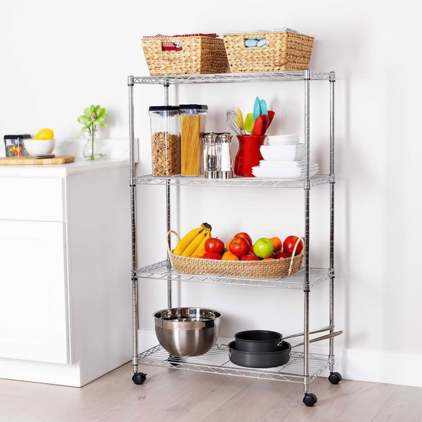 Steel Wire Shelf, 4 Tier, 4 Casters