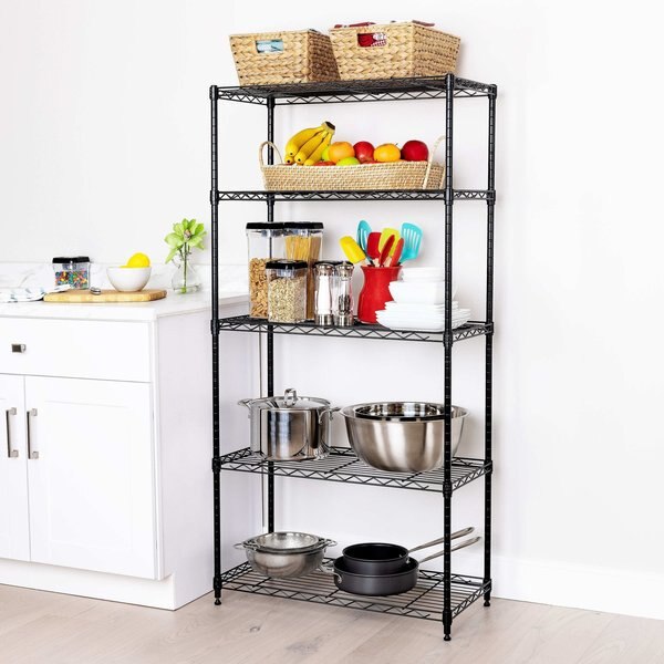 Steel Wire Shelving, 5 Tier, 4 Steel Poles