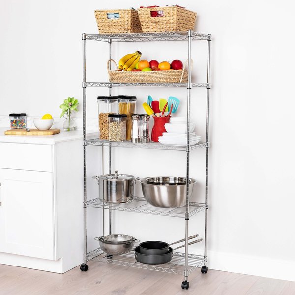 Wire Shelving with Wheels, 5 Tier