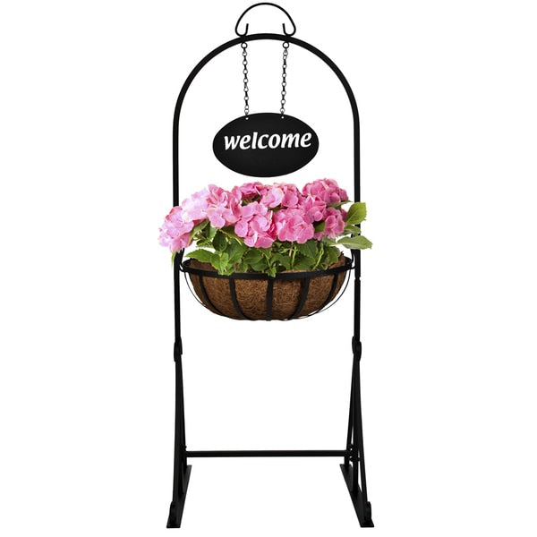 Welcome Garden Planter w/Coco Liner, Blk