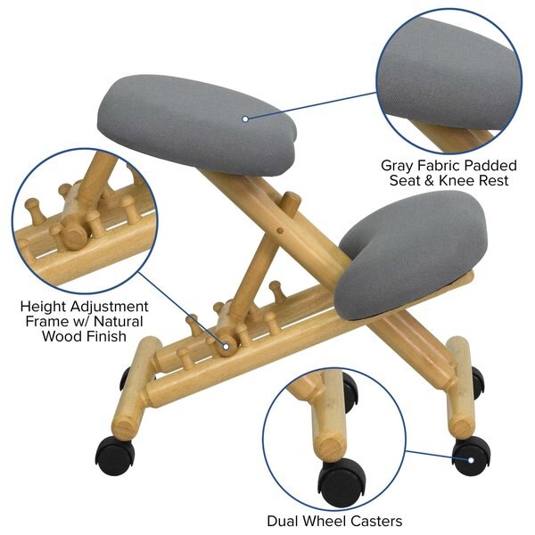 Mobile Wood Kneeler Chair, Gray