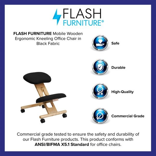 Mobile Wood Kneeler Chair, Black
