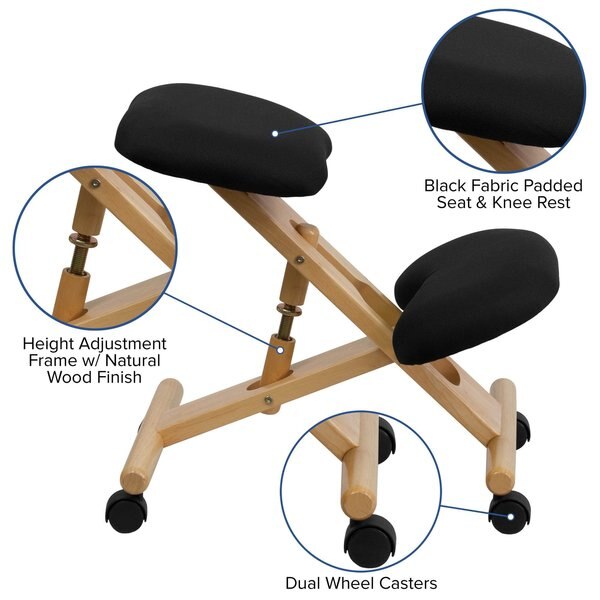 Mobile Wood Kneeler Chair, Black