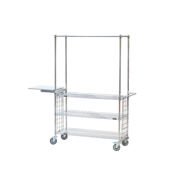 Wire Cart, Top Hang Bar, Enclr Pnls, 3 Rev Mat Shelves, 18âD x36âL x75âH
