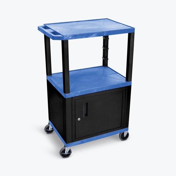 AV Cart with 3 Shelves, Cabinet and Black Legs, 42
