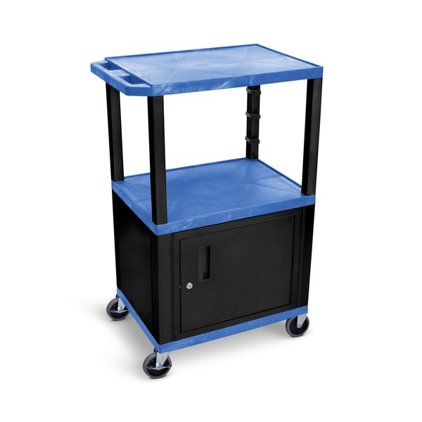 AV Cart with 3 Shelves, Cabinet and Black Legs, 42