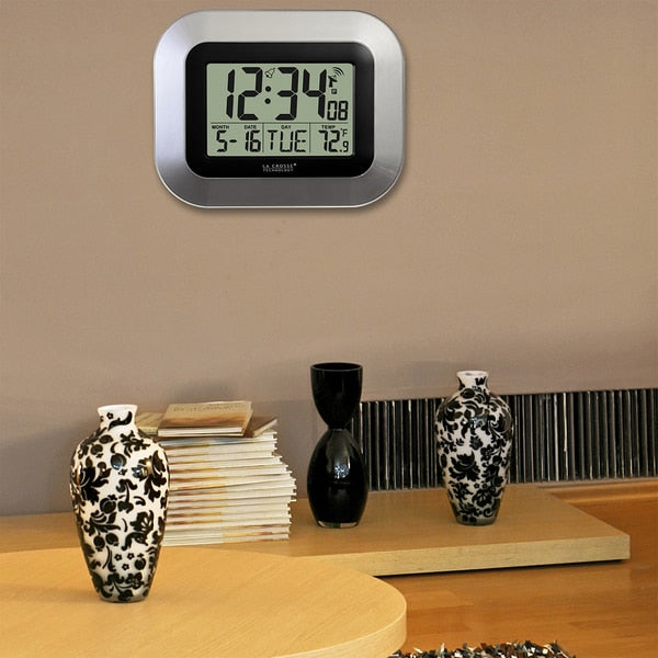 Atomic Digital Wall Clock w Indoor Temp