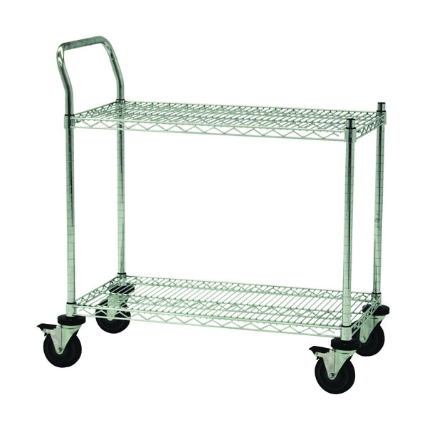 Wire Utility Cart, SglHdl, 3-Shlf, 24x48x40
