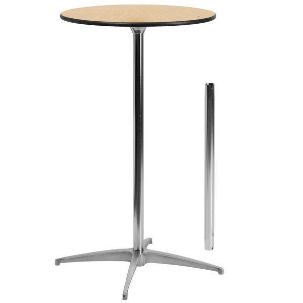Pub Table w/2 Clmns, Rnd, Wood, Al Base, 24