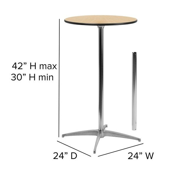 Pub Table w/2 Clmns, Rnd, Wood, Al Base, 24