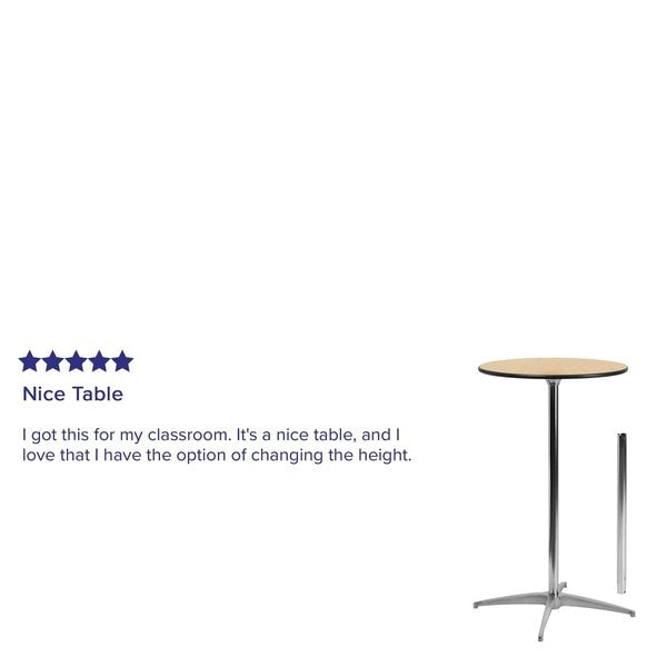 Pub Table w/2 Clmns, Rnd, Wood, Al Base, 24