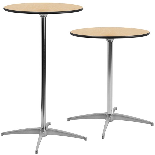 Pub Table w/2 Clmns, Rnd, Wood, Al Base, 24