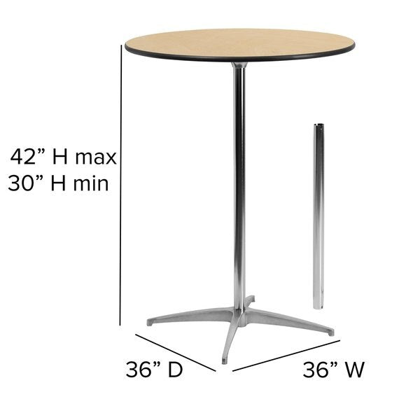 Pub Table w/2 Columns, Rnd, Brchwd Top, 36