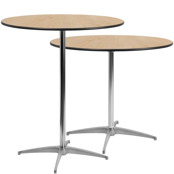 Pub Table w/2 Columns, Rnd, Brchwd Top, 36