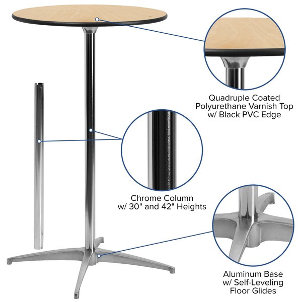 Pub Table w/2 Columns, Rnd, Brchwd Top, 36