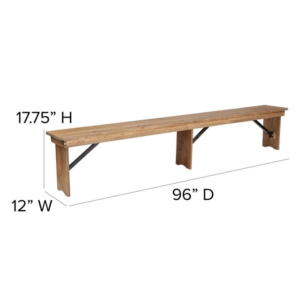 HERCULES Series 8' x 12'' Antique Rustic Solid Pine Folding Farm Bench with 3 Legs