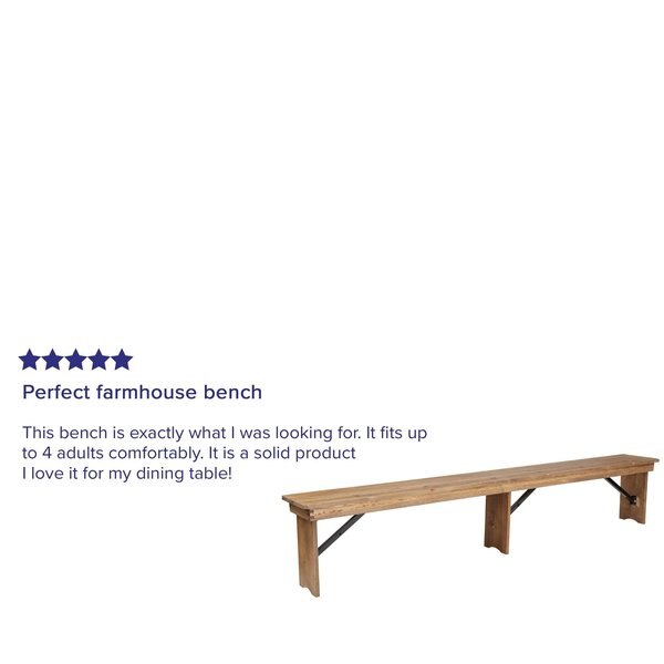 HERCULES Series 8' x 12'' Antique Rustic Solid Pine Folding Farm Bench with 3 Legs