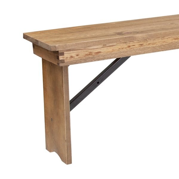 HERCULES Series 8' x 12'' Antique Rustic Solid Pine Folding Farm Bench with 3 Legs