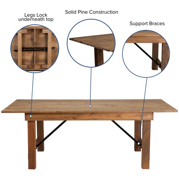 Rectangle FarmTable, Antique, Rustic, Foldng, 84