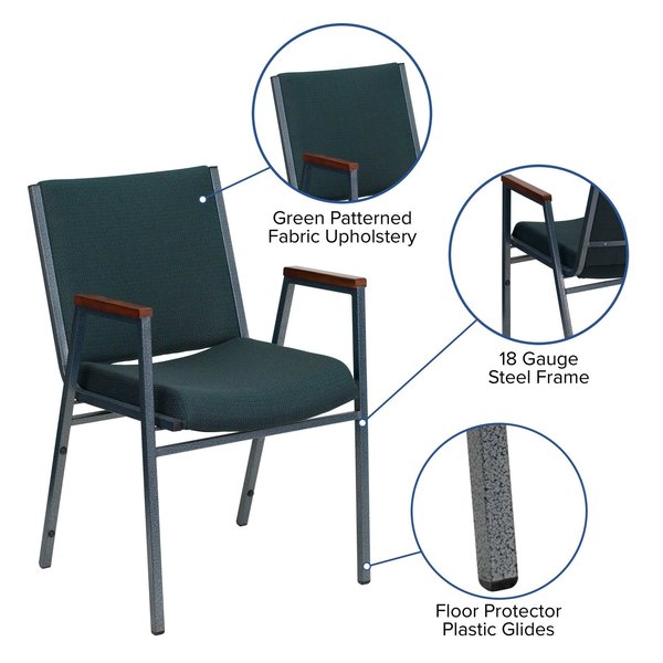 Fabric Stack Chair w/Arms, Green
