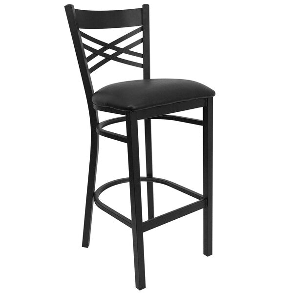 Restaurant Stool, X Back, Black Seat