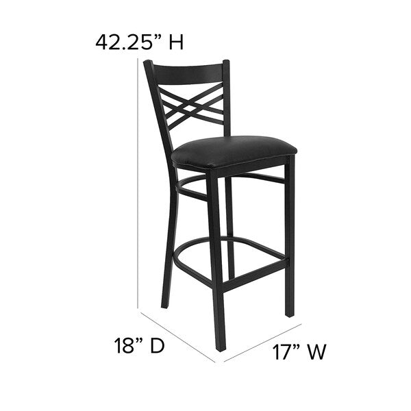 Restaurant Stool, X Back, Black Seat