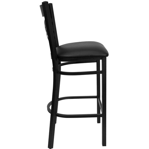 Restaurant Stool, X Back, Black Seat