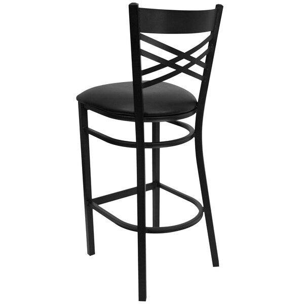 Restaurant Stool, X Back, Black Seat